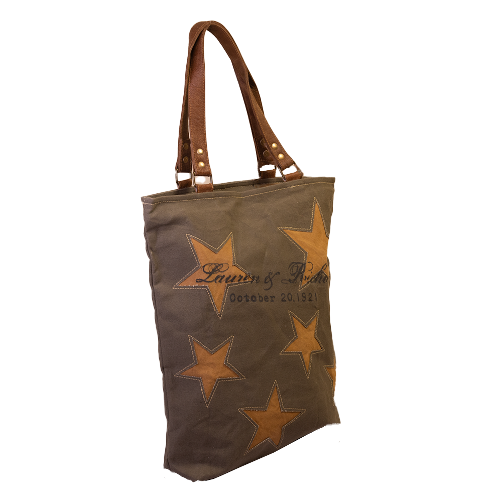 Khaki Canvas Shopper with Stars (571) - Pursenalities_uk