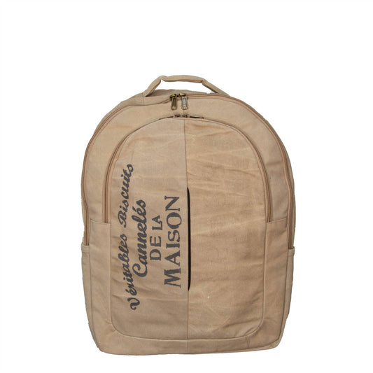 'MAISON' Beige Upcycled Casual Canvas Backpack (415) - Pursenalities_uk