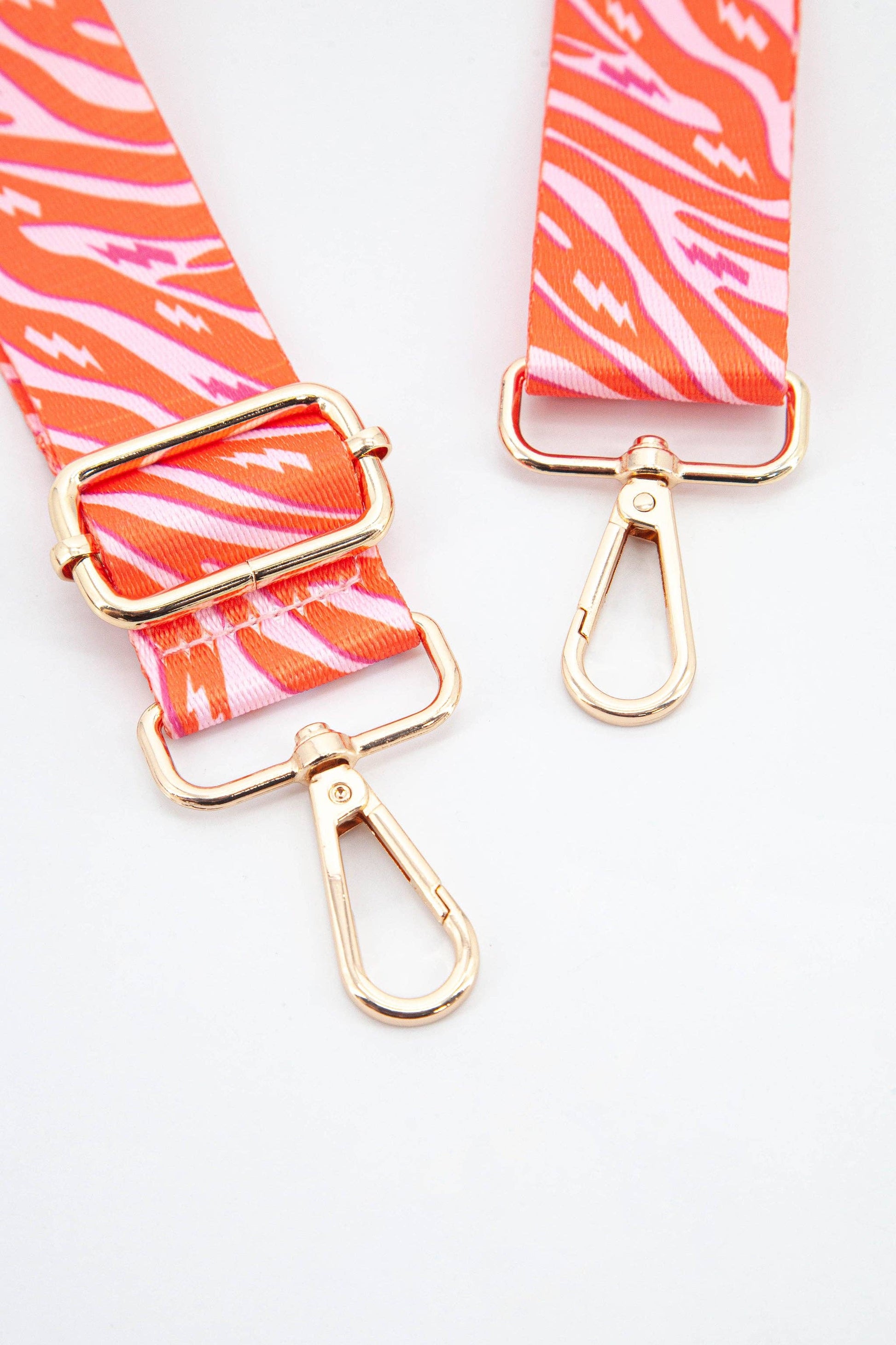 Two Tone Zebra and Lightning Bolt Bag Strap in Pink & Orange - Pursenalities_uk