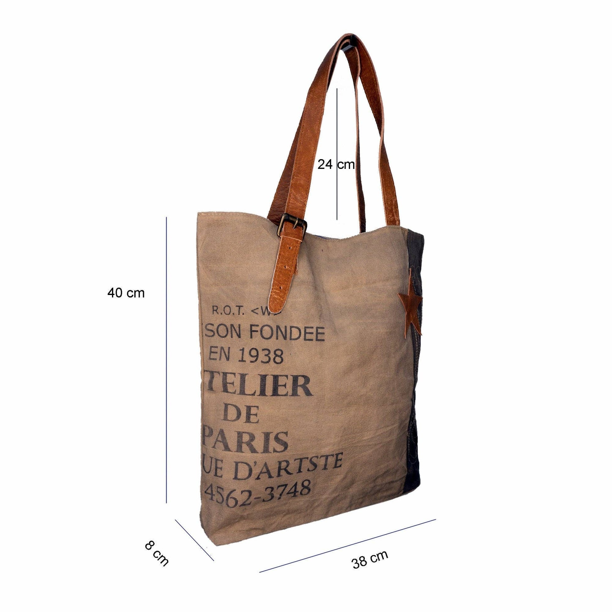 Beige Vintage French Upcycled Canvas Tote (009) - Pursenalities_uk