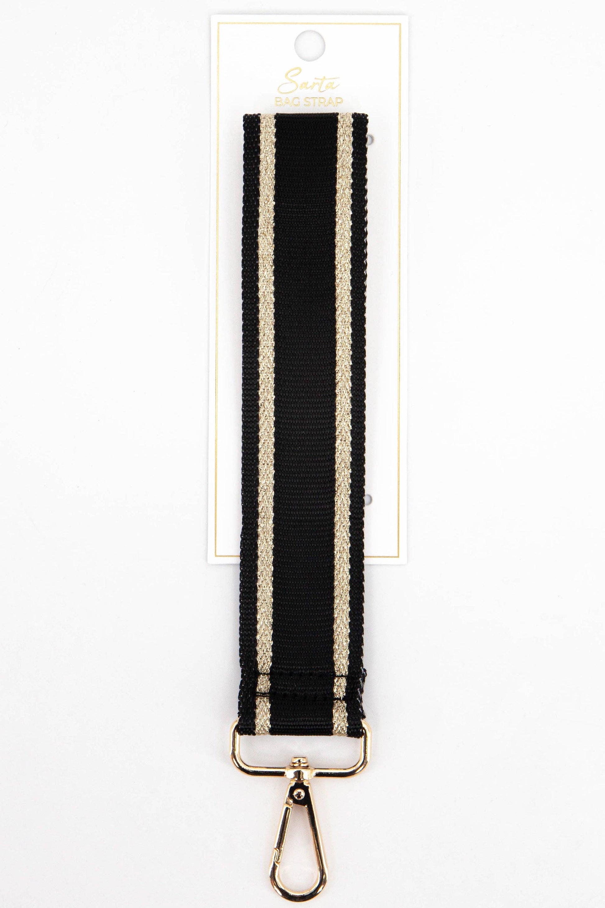 Metallic Border Stripe Plain Wrist Strap in Black & Gold - Pursenalities_uk