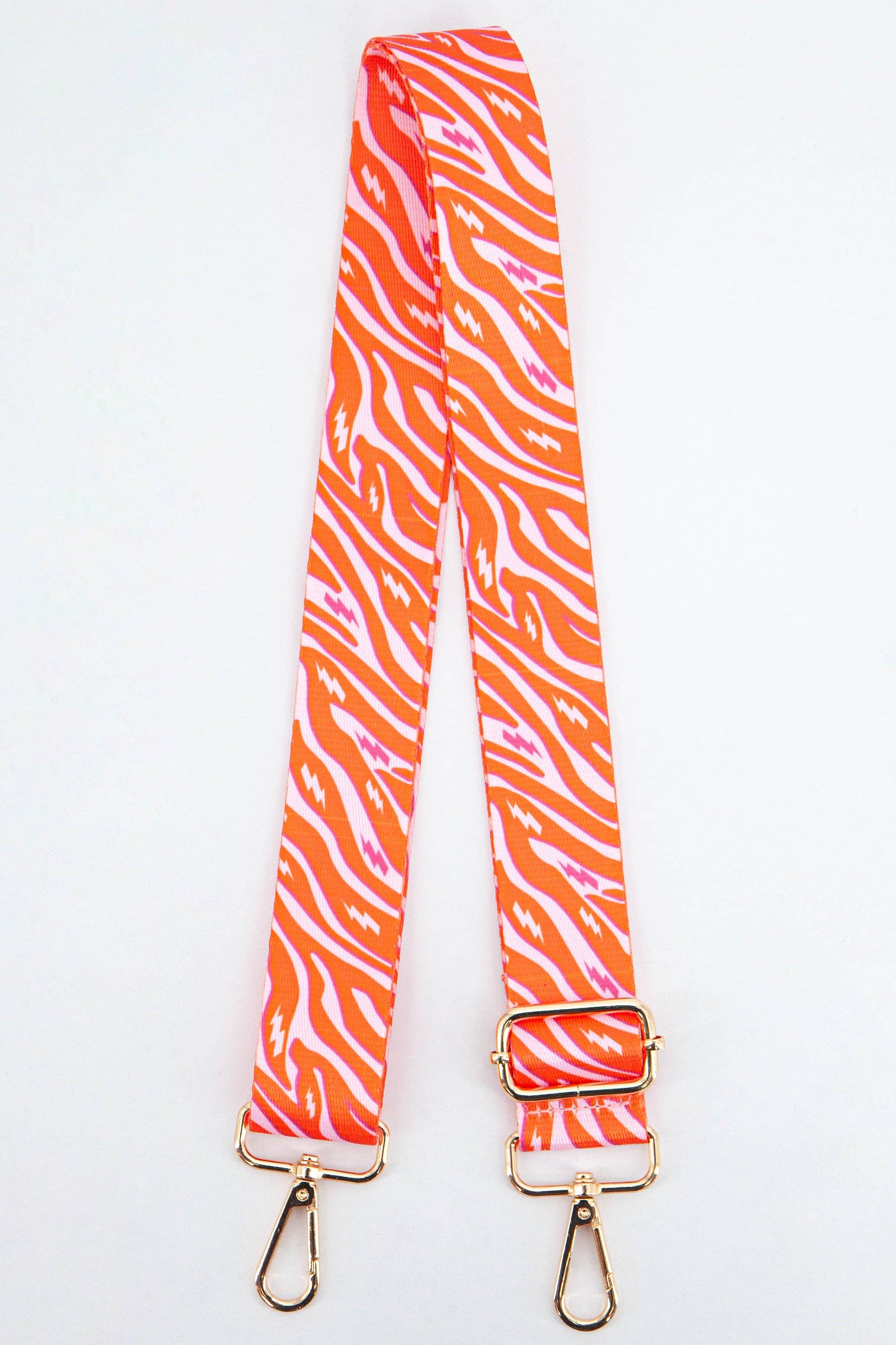 Two Tone Zebra and Lightning Bolt Bag Strap in Pink & Orange - Pursenalities_uk