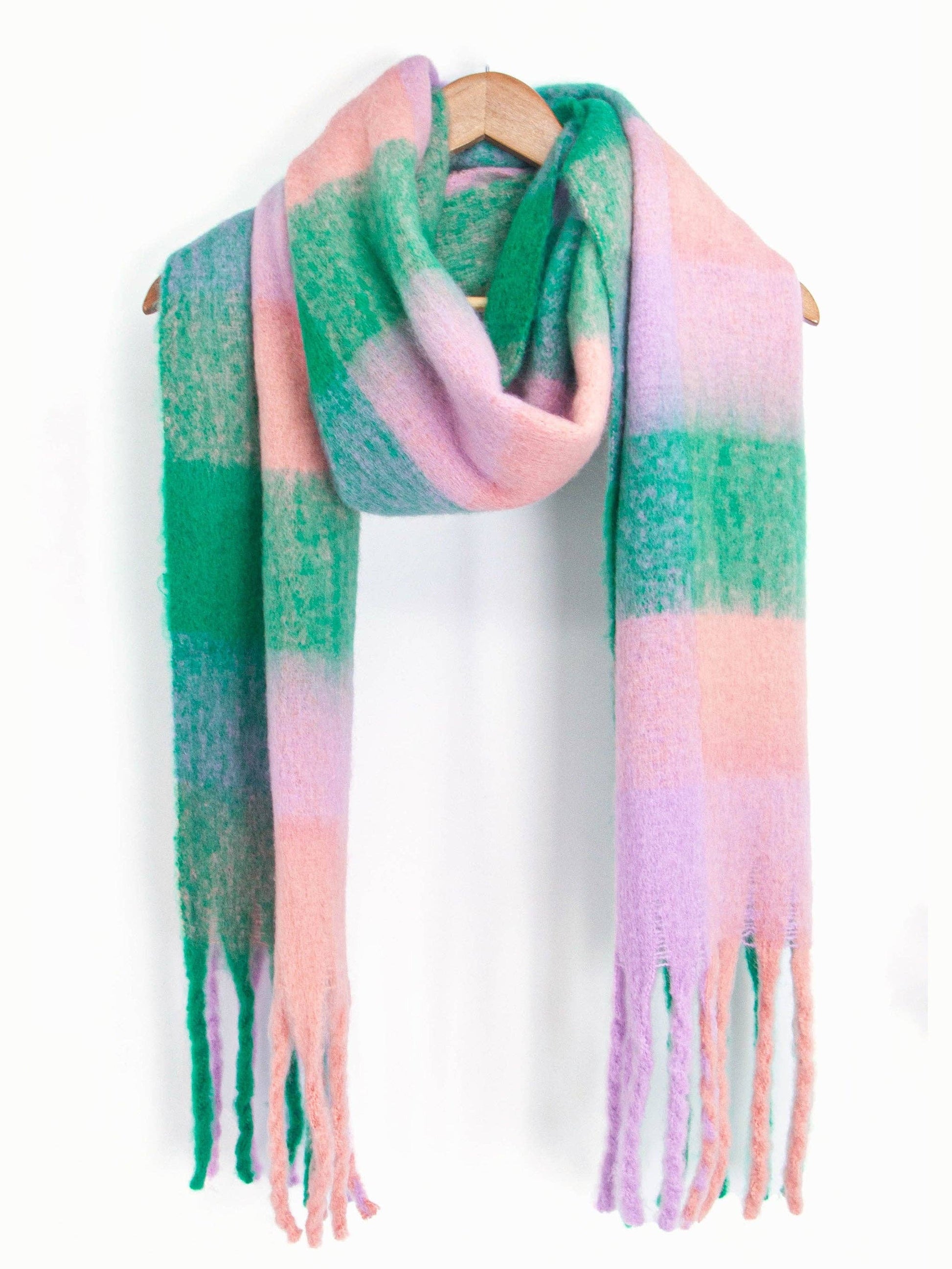 Allie Heavyweight Scarf - Green/Lilac, Square Colour Block - Pursenalities_uk