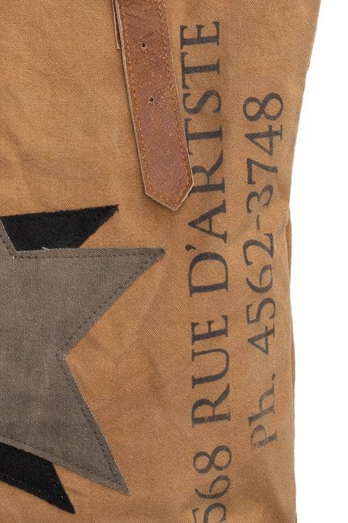 Tan 'Stars' Upcycled Canvas Tote (010) - Pursenalities_uk