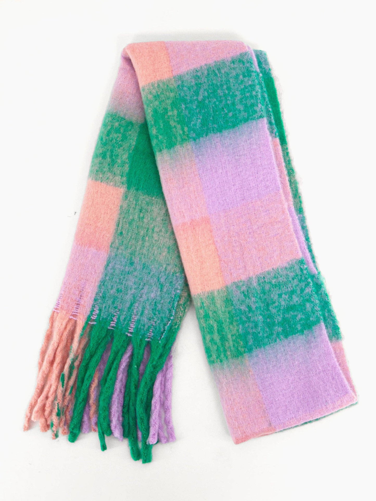 Allie Heavyweight Scarf - Green/Lilac, Square Colour Block - Pursenalities_uk