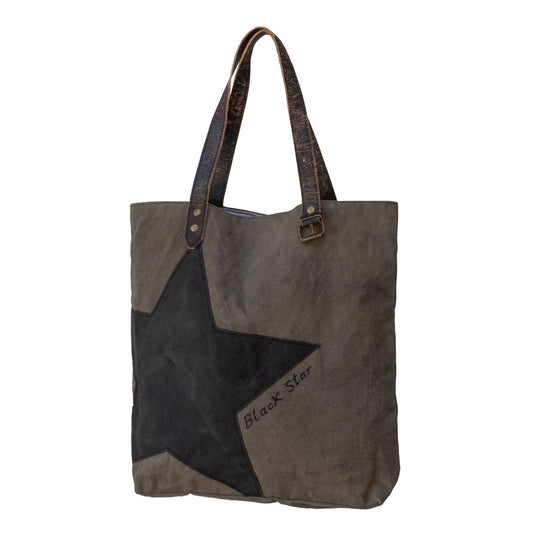 Black Star Upcycled Canvas Tote (326) - Pursenalities_uk