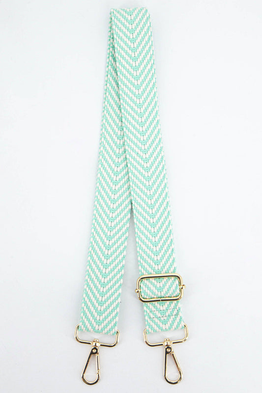 Woven Chevron Print Bag strap in Mint Green - Pursenalities_uk