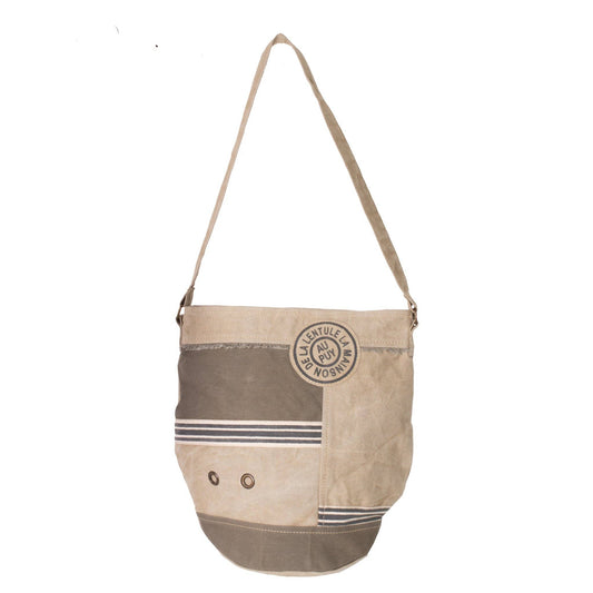 Beige/Khaki Upcycled Canvas Bucket Shoulder Bag (402) - Pursenalities_uk