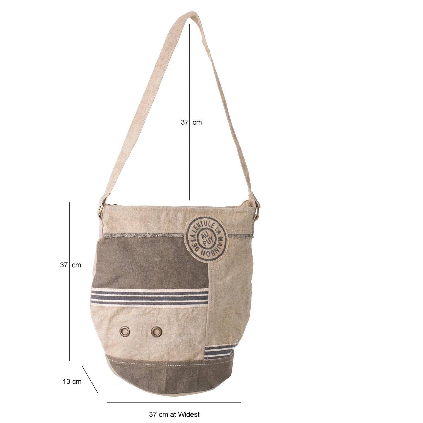 Beige/Khaki Upcycled Canvas Bucket Shoulder Bag (402) - Pursenalities_uk