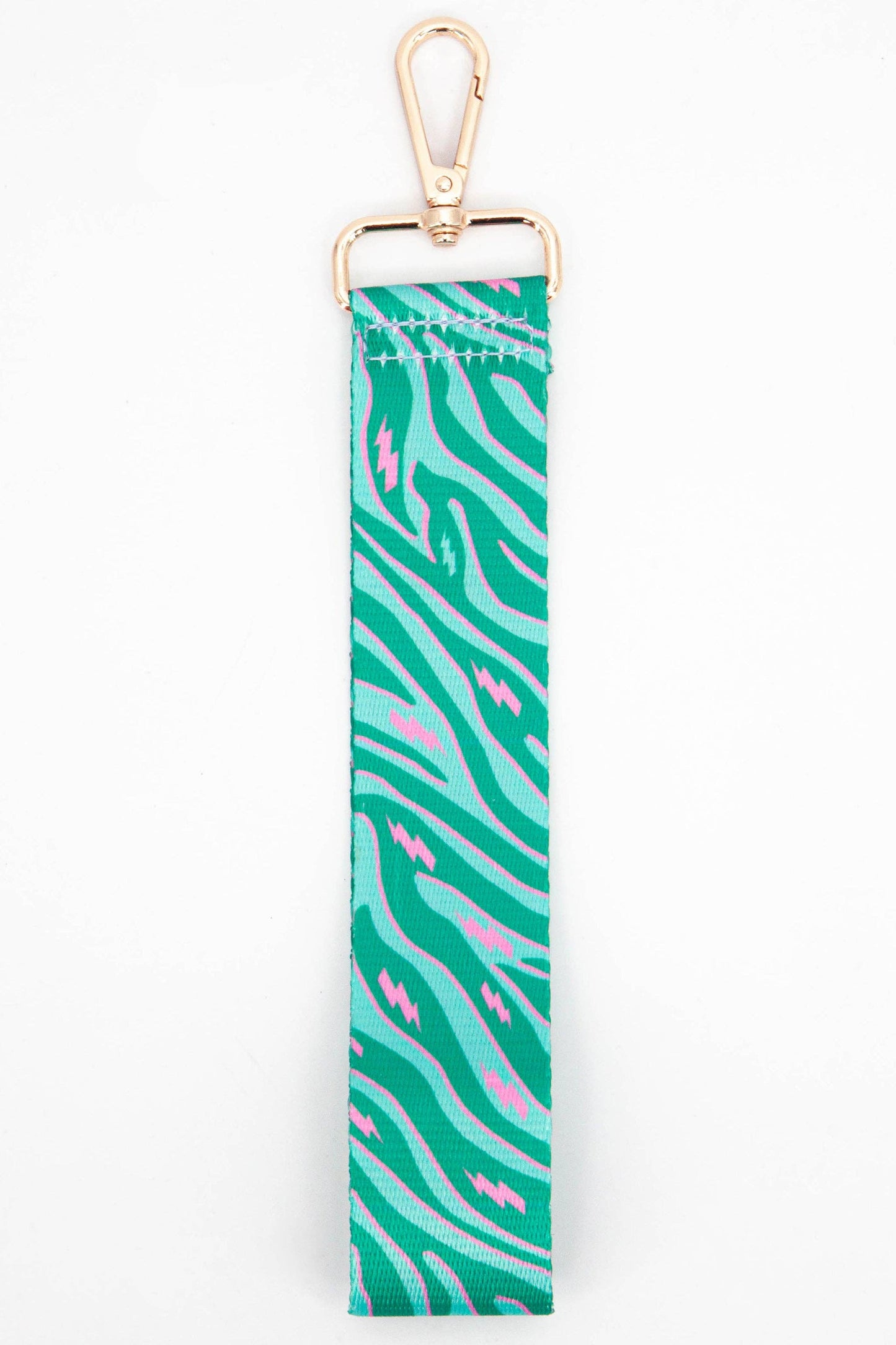 Two Tone Zebra & Lightning Bolt Wrist Strap in Green & Pink - Pursenalities_uk