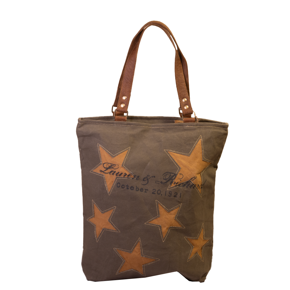 Khaki Canvas Shopper with Stars (571) - Pursenalities_uk