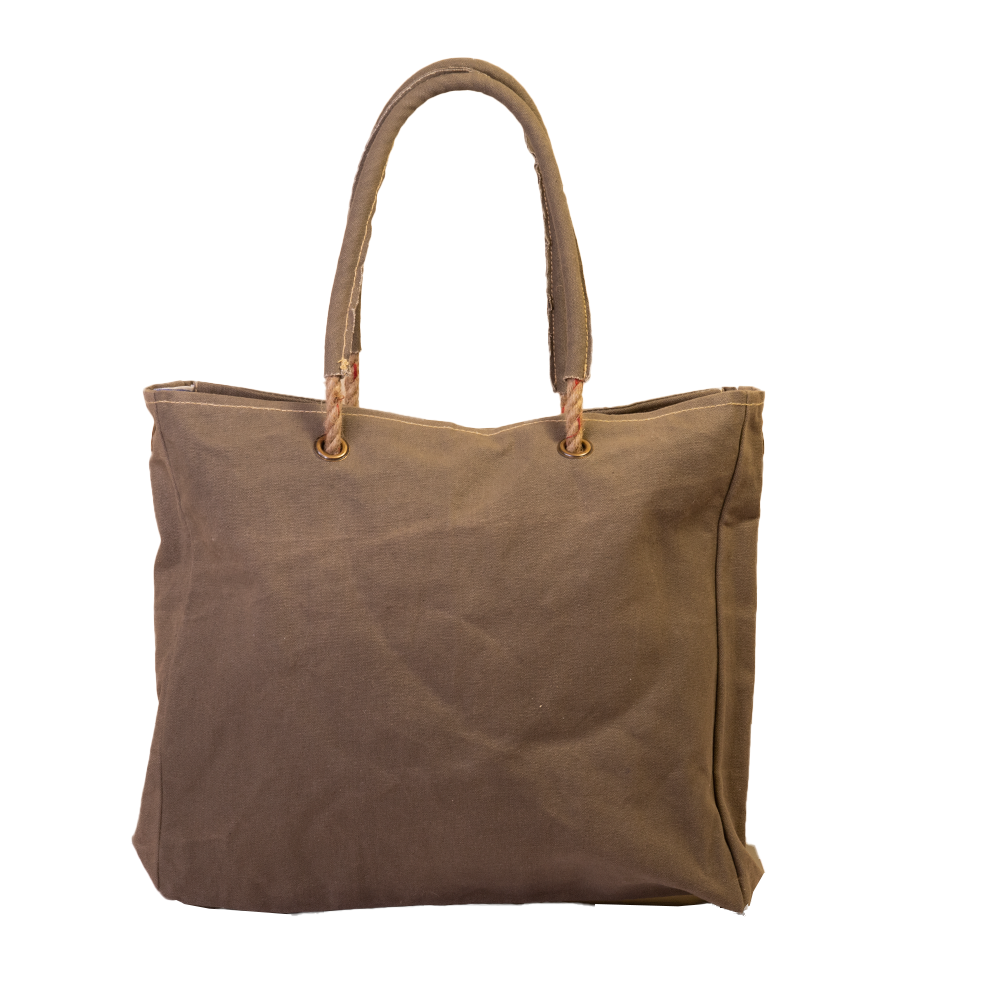 Khaki Black Star Canvas Shopper (590) - Pursenalities_uk