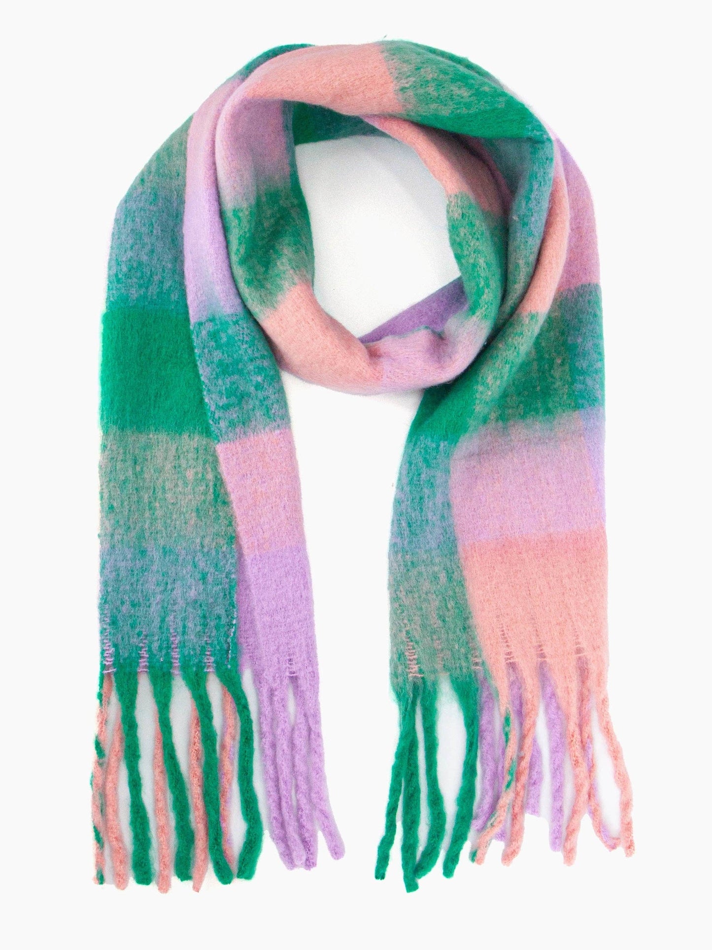 Allie Heavyweight Scarf - Green/Lilac, Square Colour Block - Pursenalities_uk