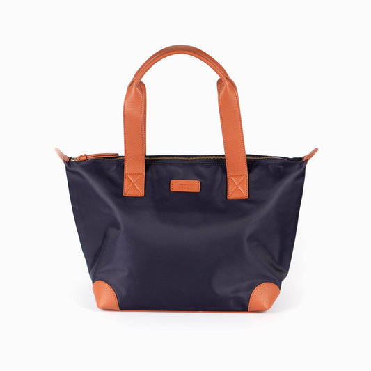 Harlowe Classic Tote Bag - Navy Blue, Nylon/PU