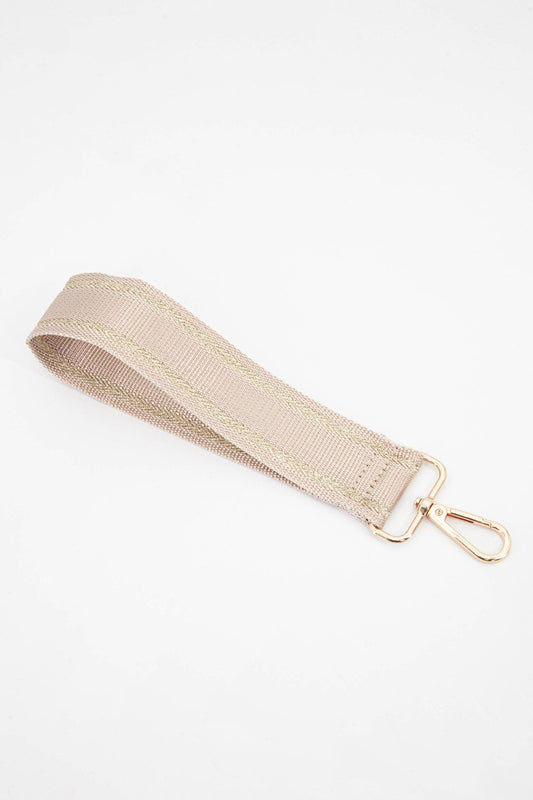 Metallic Border Stripe Plain Wrist Strap in Beige & Gold - Pursenalities_uk