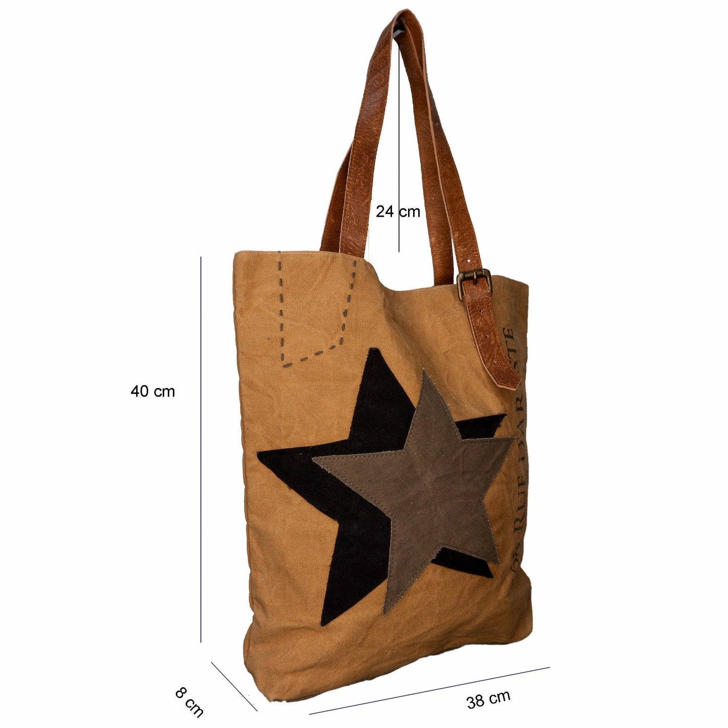 Tan 'Stars' Upcycled Canvas Tote (010) - Pursenalities_uk