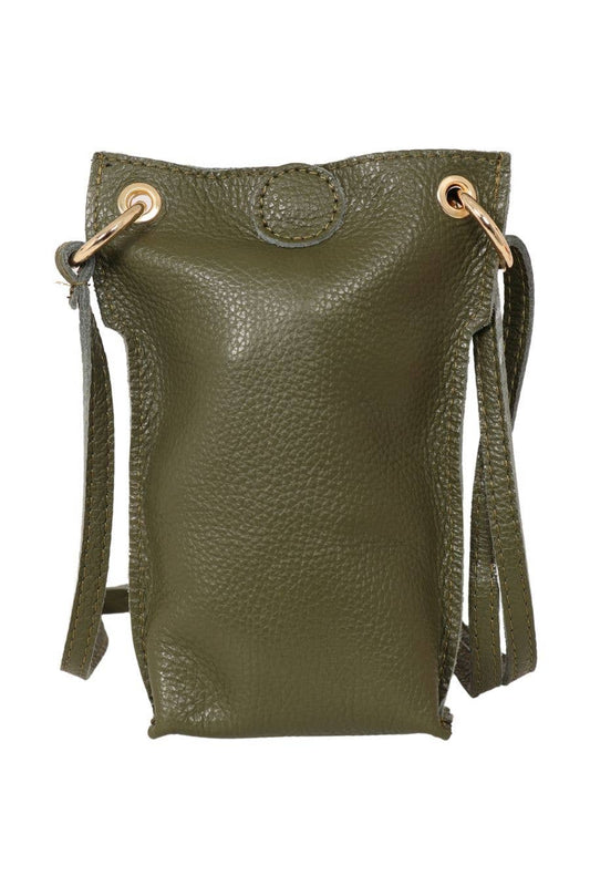 Khaki Italian Leather Crossbody Phone Pouch - Pursenalities_uk