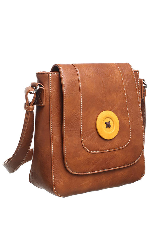 CLASSIC FLAP OVER WOODEN BUTTON CROSS BODY BAG