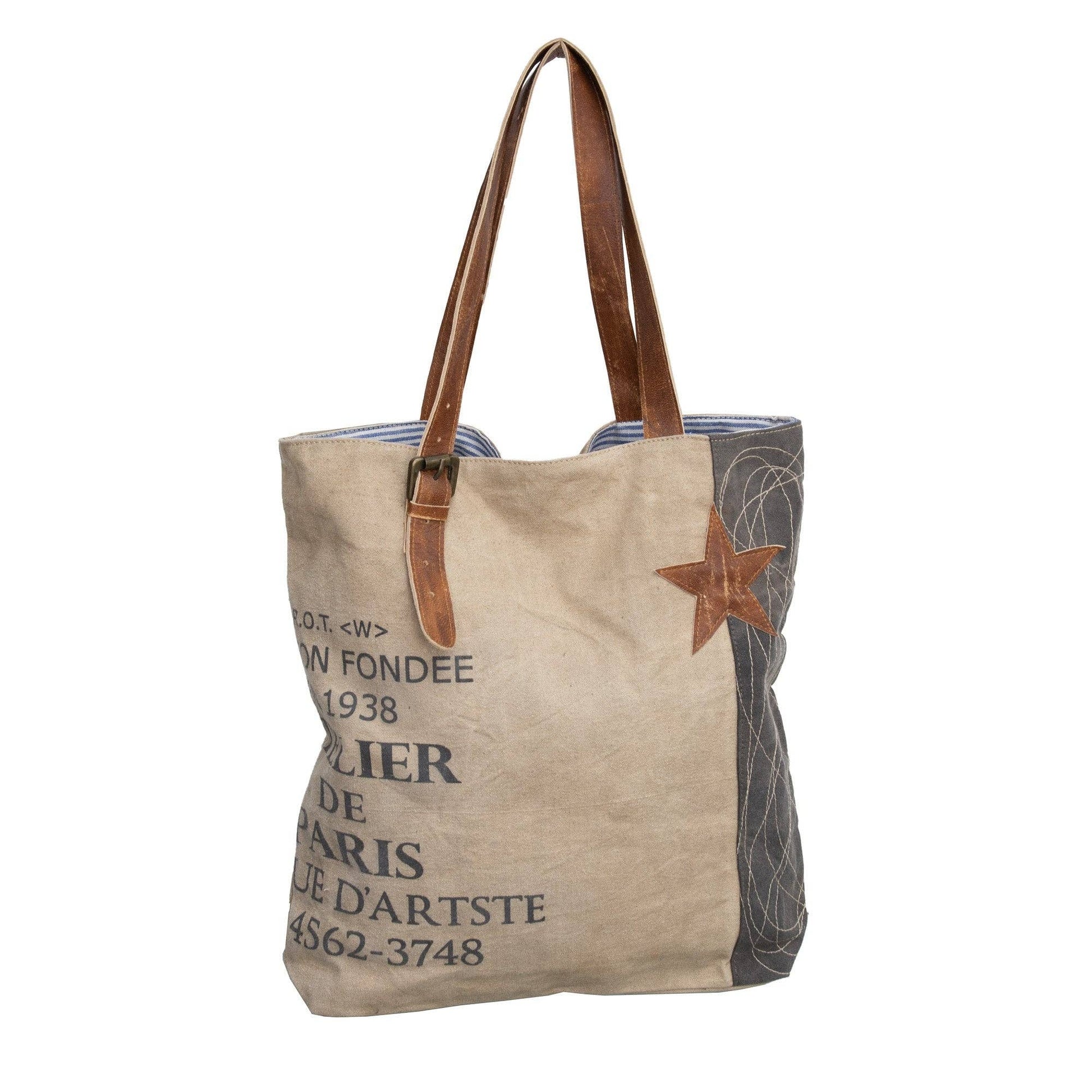 Beige Vintage French Upcycled Canvas Tote (009) - Pursenalities_uk