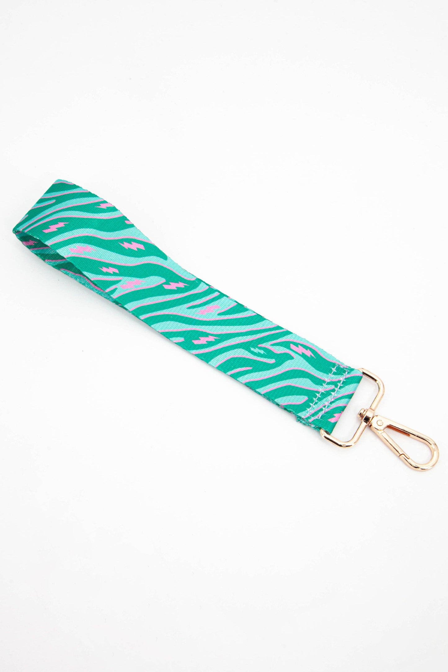 Two Tone Zebra & Lightning Bolt Wrist Strap in Green & Pink - Pursenalities_uk