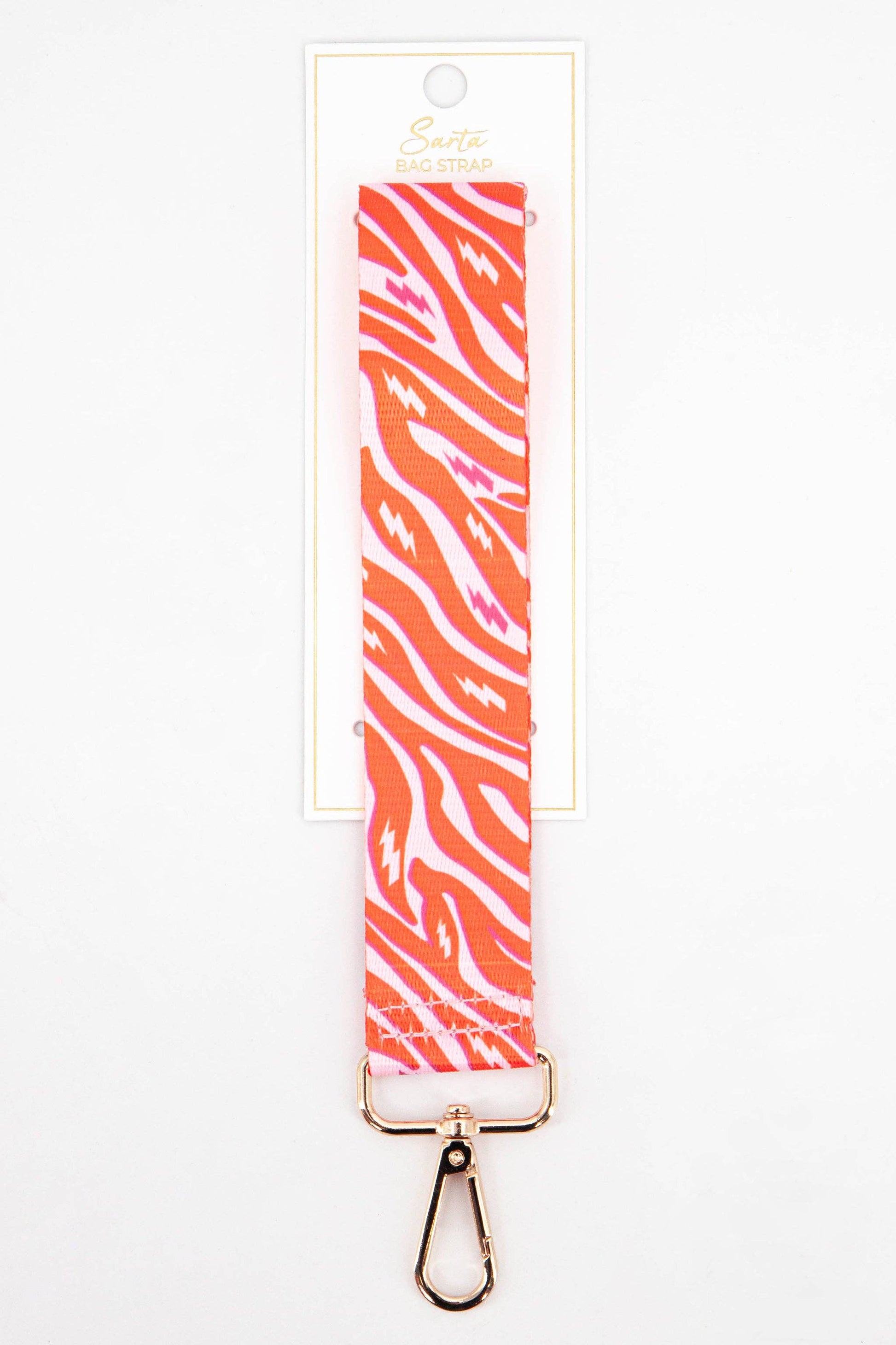 Two Tone Zebra & Lightning Bolt Wrist Strap in Pink & Orange - Pursenalities_uk