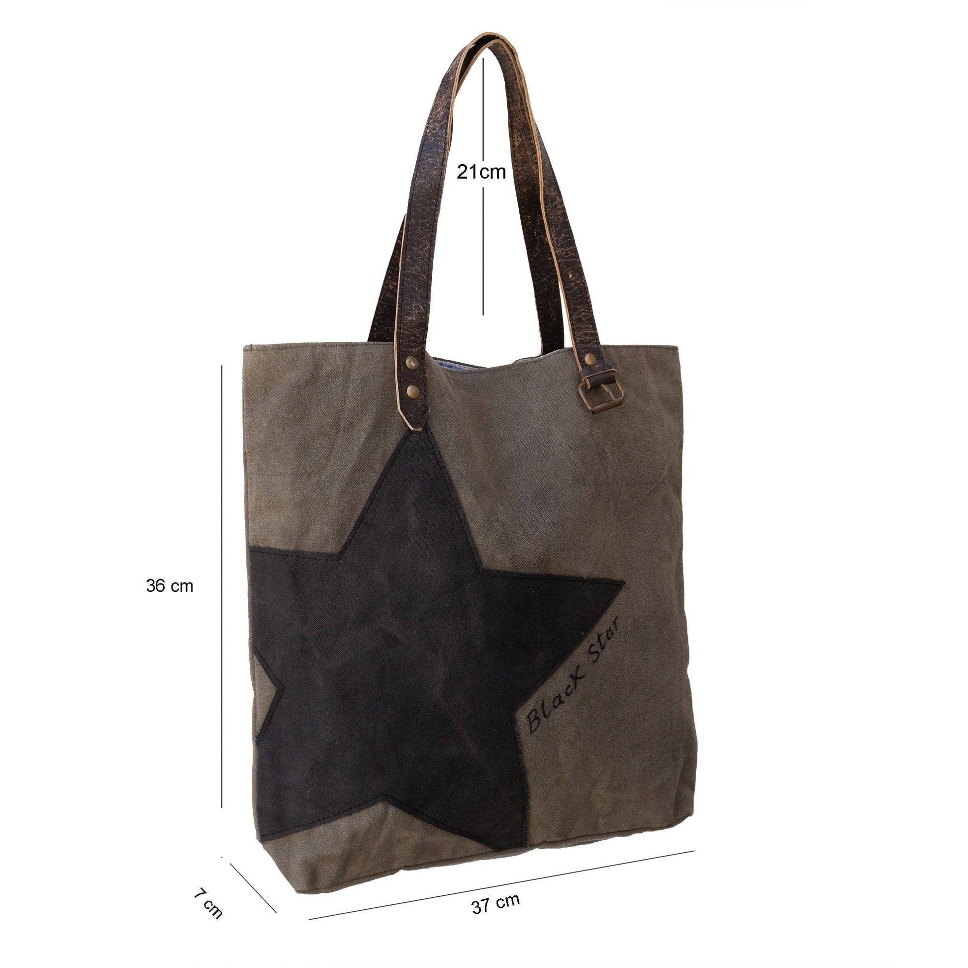 Black Star Upcycled Canvas Tote (326) - Pursenalities_uk