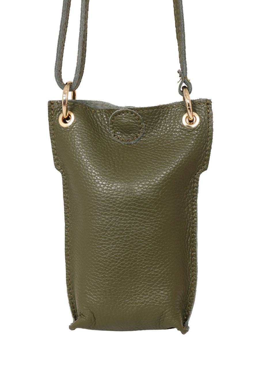 Khaki Italian Leather Crossbody Phone Pouch - Pursenalities_uk