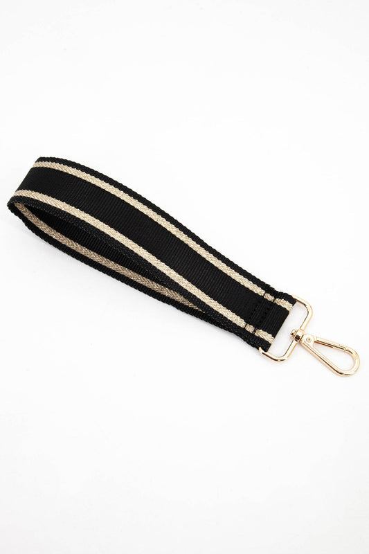 Metallic Border Stripe Plain Wrist Strap in Black & Gold - Pursenalities_uk