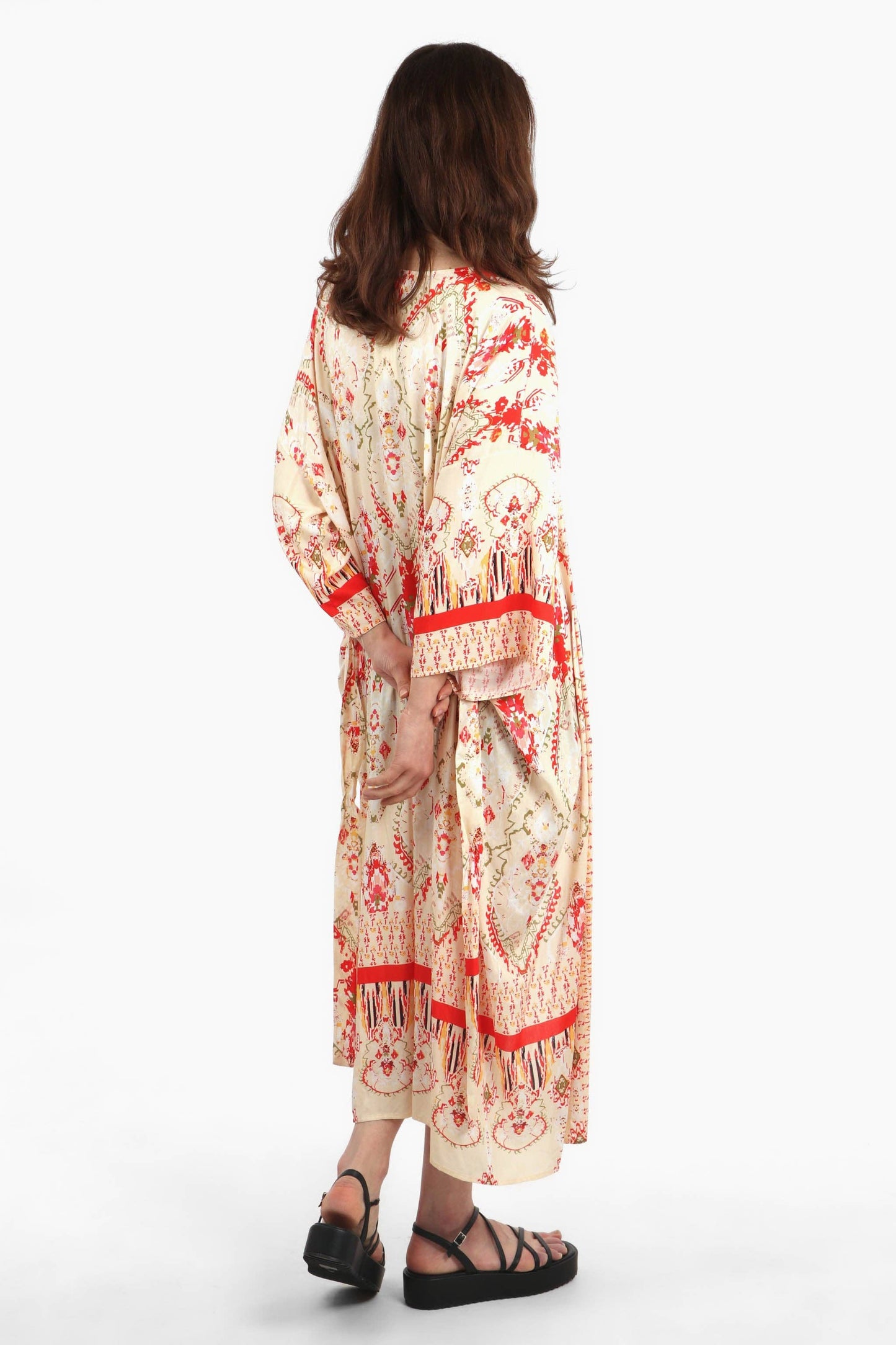 Mandala Print Long Kimono Robe with Detailed Border in Pink - Pursenalities_uk