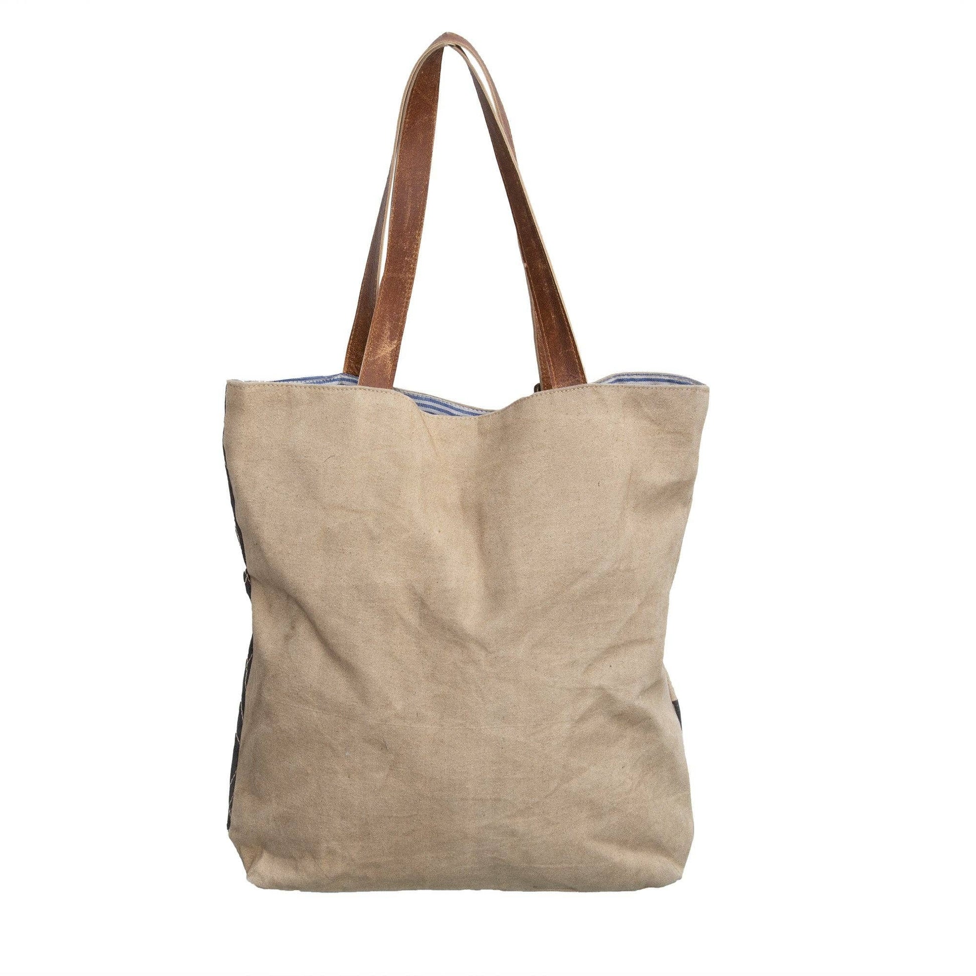 Beige Vintage French Upcycled Canvas Tote (009) - Pursenalities_uk